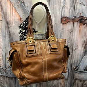 COACH Tobacco Leather Braided Tote 10049